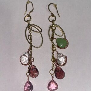 Elegant 925 sterling silver Gold and Pink Dangle Earrings
